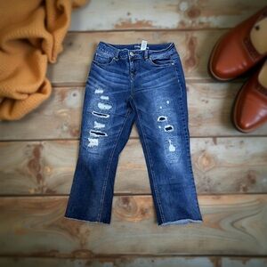 Maurices Dark Blue Distressed Cropped Jeans